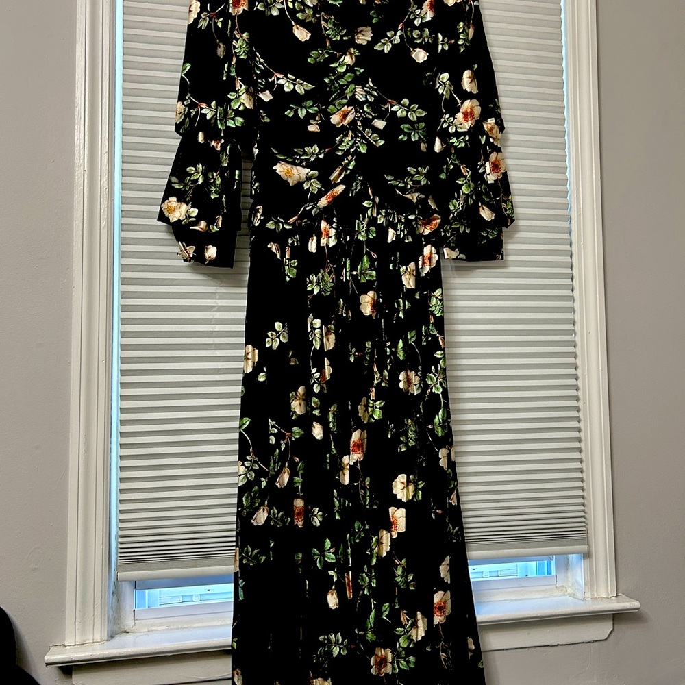 NWT Current Air Floral Long Sleeve Maxi Ruched ruching gown - Picture 2 of 8